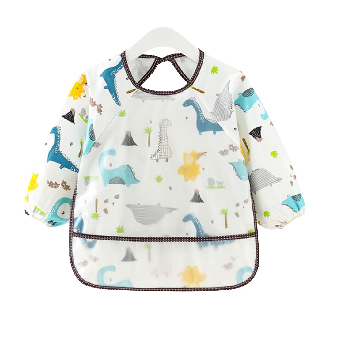 Bata para arte de bolsillo frontal con pintura de eructo fácil de limpiar para uso diario, delantal infantil de manga larga para niños y niñas, secado rápido y antisuciedad: White Dinosaur / 110