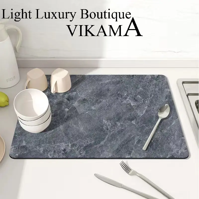 Vikama pvc kjøkkenavrenningsmatter, diatomittabsorberende sklisikre matter, oppvaskmatter til bord, isolerte matter til kaffemaskin: 1000 mmx 1000mm / Lysegrå