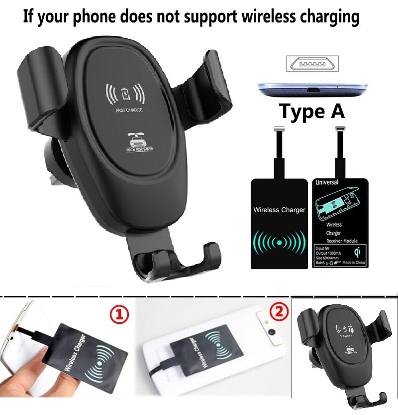 D12 Automatic Clamping Gravity Car Phone Holder 10W Qi Wireless Fast Car Charger for iPhone 11 Pro Max Huawei P30 Pro Samsung S9: for Android A