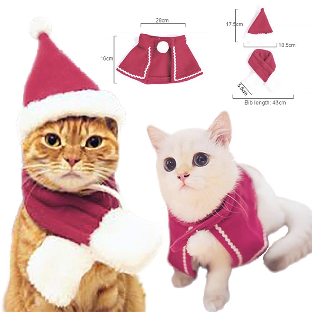 Noël chat costume chapeau écharpe cape animal de compagnie déguisement chiot chaton rouge ajoute une atmosphère festive