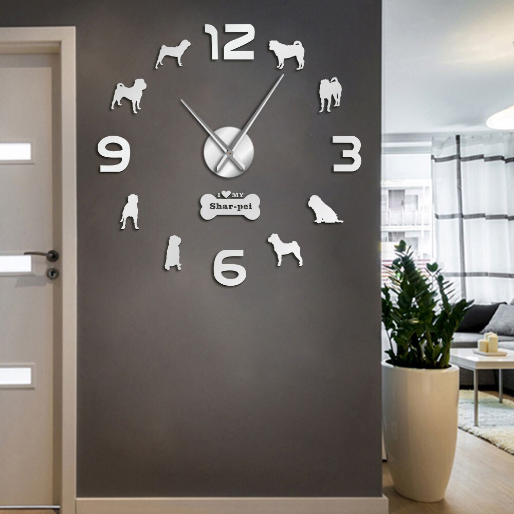 I Love My Shar pei Dog Breed DIY, reloj de pared grande para tienda de mascotas, arte de pared gigante para amantes de los perros, decoración Interior para el hogar, reloj silencioso shar-pei