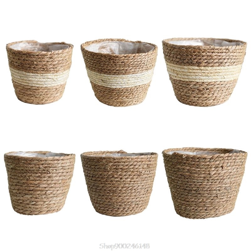 nordisch Handgemachte Stroh Lagerung Korb drinnen draussen Blumentopf Pflanze Container Hause Wohnzimmer Dekoration S19 20