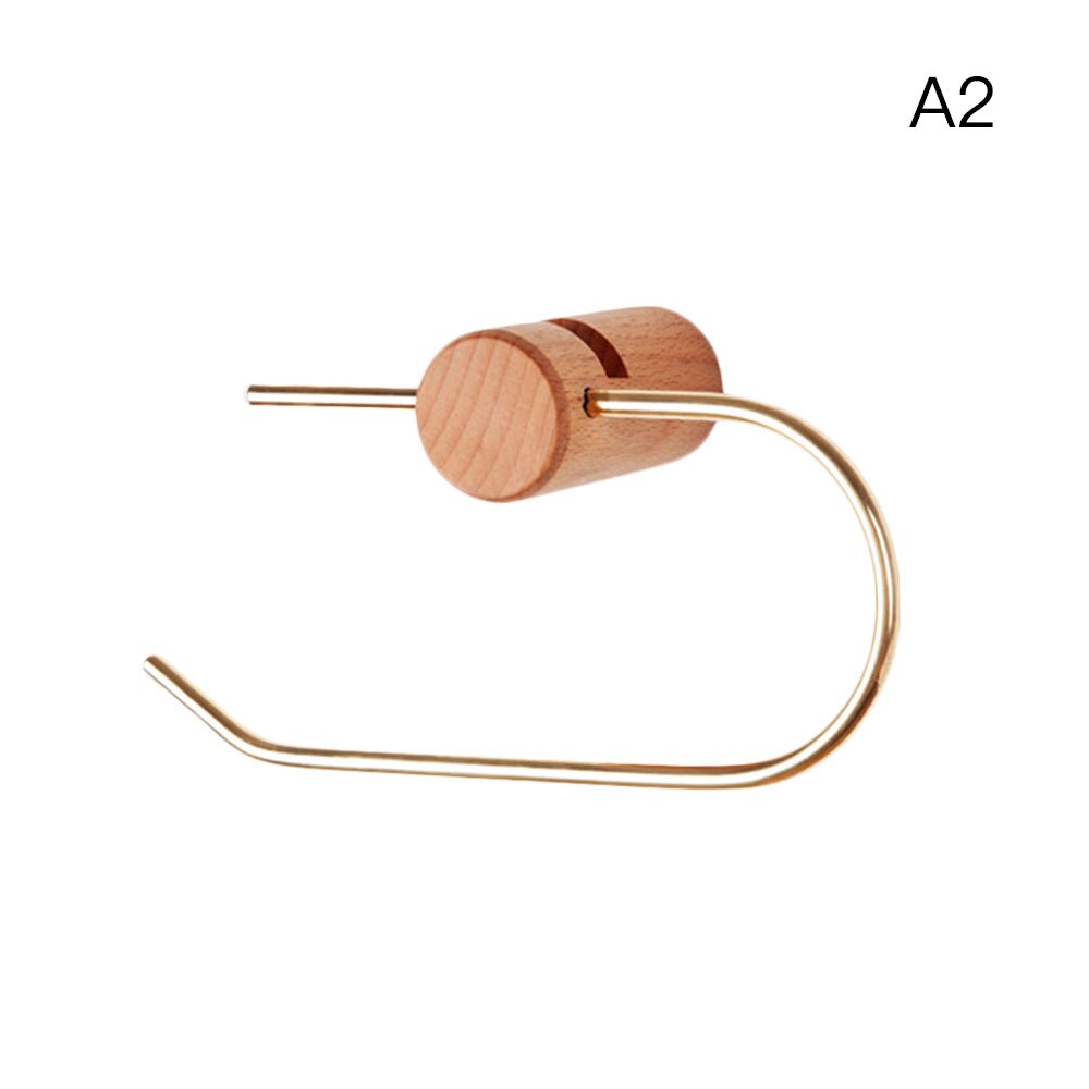 Punch-free Nordic Bathroom Paper Roll Bracket Brass Solid Wood Wall Hanging Napkin Bracket Toilet Paper Towel Rack: A2