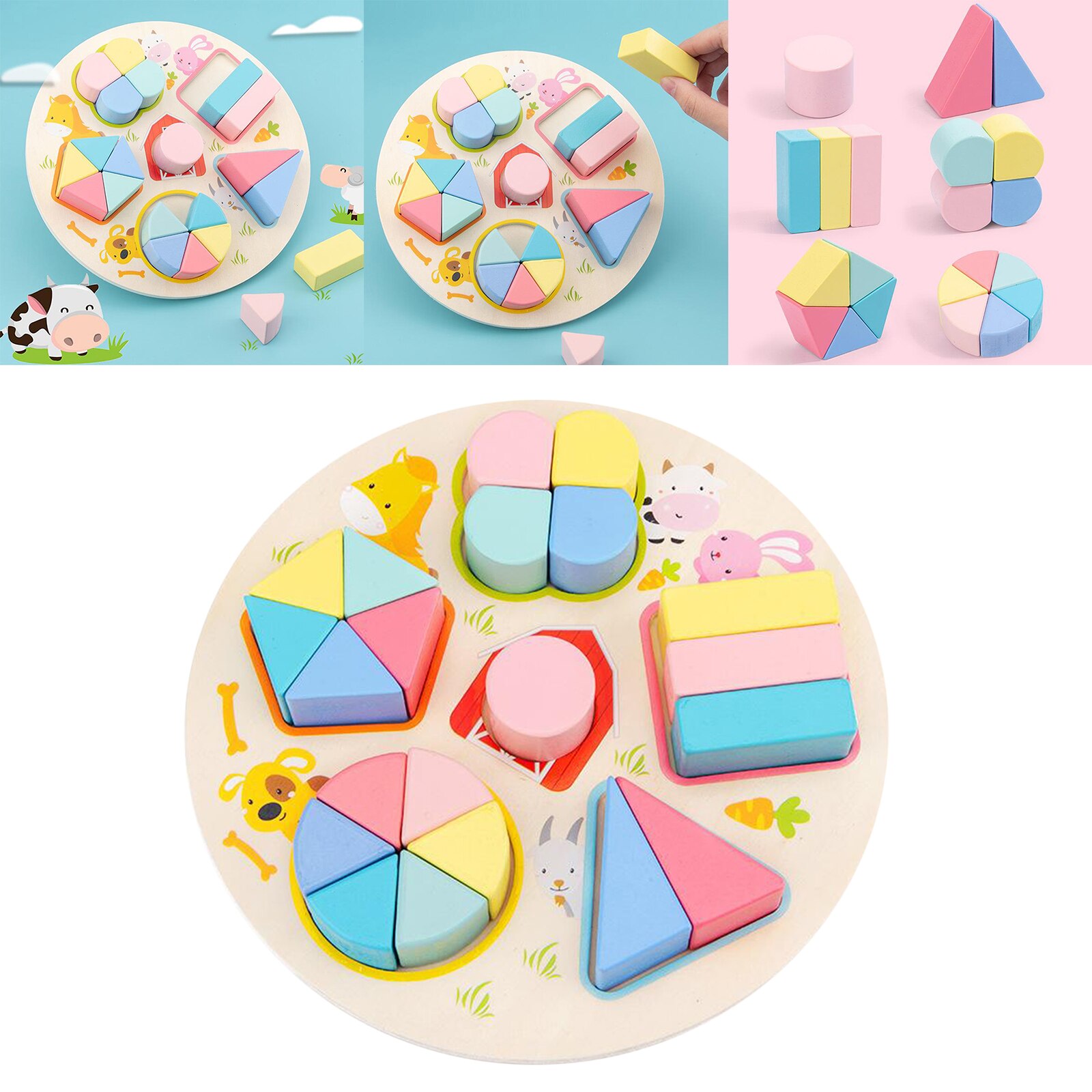 Math Fraction Puzzle Board Toy Colorful Block Kindergarten Brain Teaser