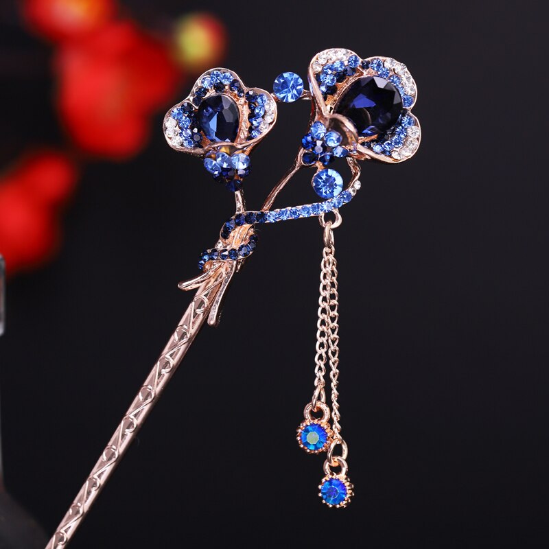 Morkopela Blume Kristall Haarnadel Charme Haar Clip Zubehör Strass Braut Haar Stick Schmuck Hochzeit: flower blue