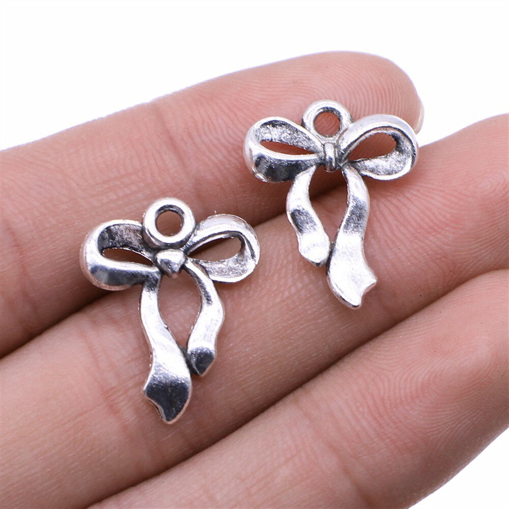 20Pcs Charms Tiny Boog Antiek Zilver Kleur Strik Charms Sieraden Bevindingen Diy Strik Charms: B14353-17x22mm