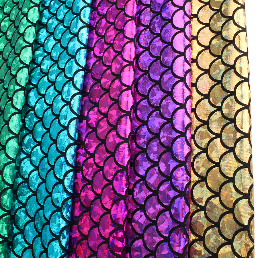 Bañador estampado de sirena de LICRA con holograma brillante, tela elástica de escamas de pescado, traje de baño de bailarina, 60 &quot;de ancho por yarda