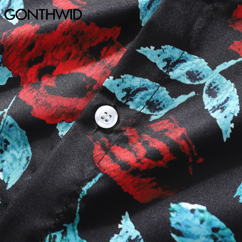 Gonthwid Bloemen Print Hawaiian Strand Shirts Mannen Zomer Casual Bloemen Tropische Korte Mouw Shirts Aloha Button Tops