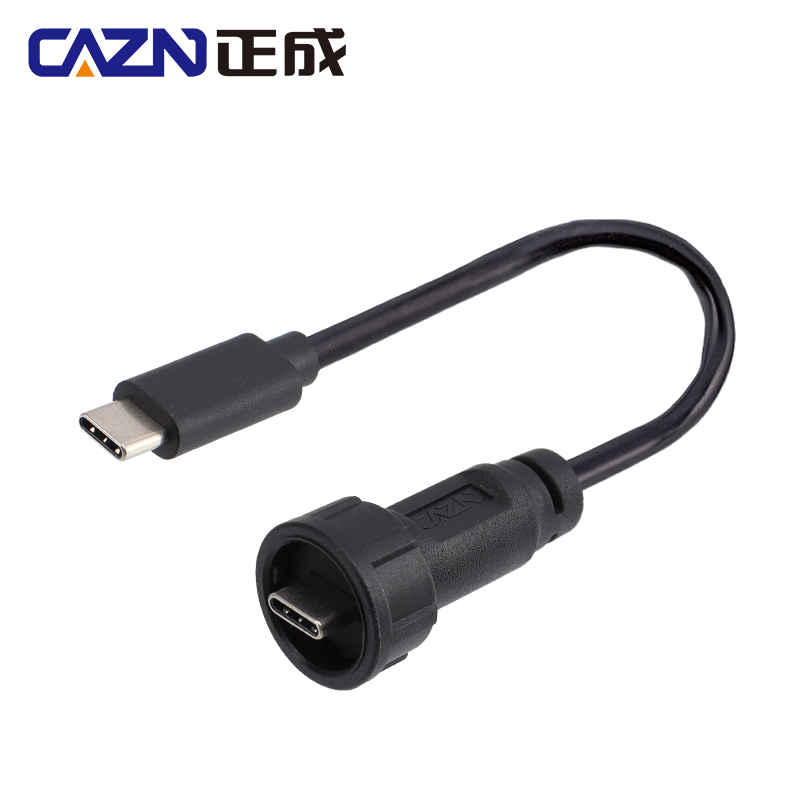CAZN Waterproof USB C Type-C Cable Male to Male Overmolded Threaded-type Bayonet-type 5.0G 10.0G: Lavender / Line Connector / 4P