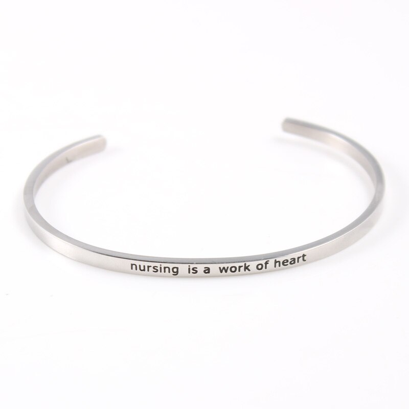 Stainless Steel Bar Engraved Positive Inspirational Quote Cuff Bangle Mantra Bracelet for Women Best Christmas: nursing is a work of