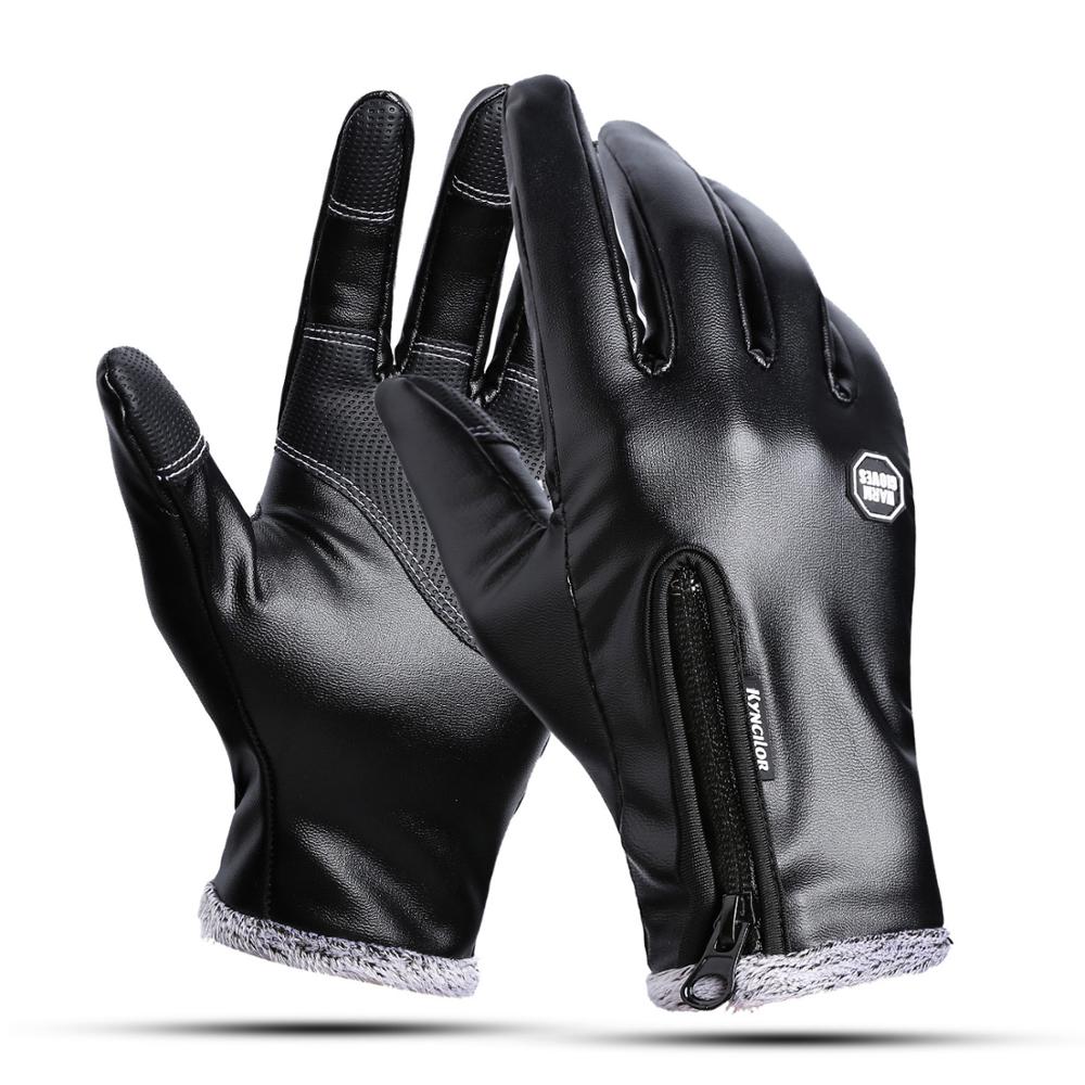Winter outdoor sport pu leren handschoenen warme scherm-aanrakende waterdichte handschoenen ski winddichte ski fiets handschoenen: Ik
