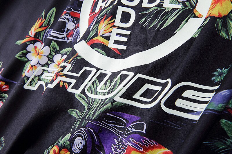 RHUDE – chemise à manches courtes avec imprimé floral et voiture, style , rue, hawaïen