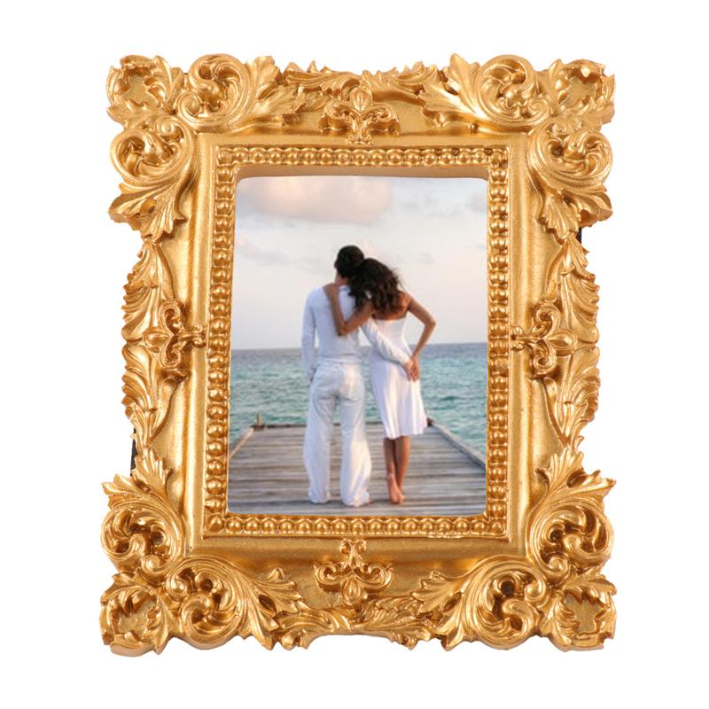 Retro Rectangle Resin Picture Frame Golden Mini Photo Frame Desktop Ornament Jewelry Display Frame for Bedroom