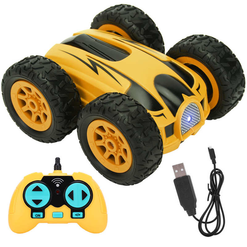 Mini Rc Stunt Auto 2.4G Hoge Snelheid Dubbelzijdig 360 Graden Draaien Wireless Rc Auto Vier-Wiel drive Afstandsbediening Speelgoed: YELLOW