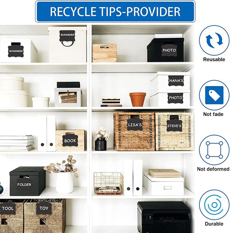 32 Pieces Basket Labels Clips and Pens Set, Includes 32 Pieces Kitchen Clip Label Holder and 2 Pieces Chalk