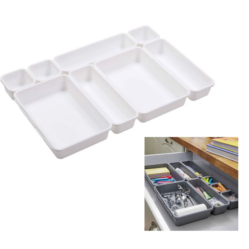 8Pcs Cluttery Drawer Organizers Storage Box Interlocking Narrow Bin Durable For Bathroom Office Multi-Purpose Table Organizer