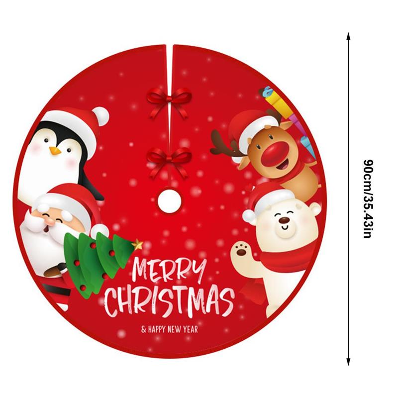 90cm Cross-Border Christmas Tree Skirt Print Tree Bottom Decoration Christmas Supplies Ornaments
