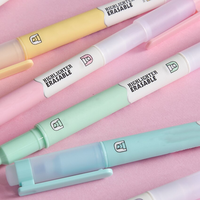 6 stk/sæt sletbare dobbelthoved highlightere kunstmarkører highlighter pen fluorescerende pen elev note markør til graffiti tegning