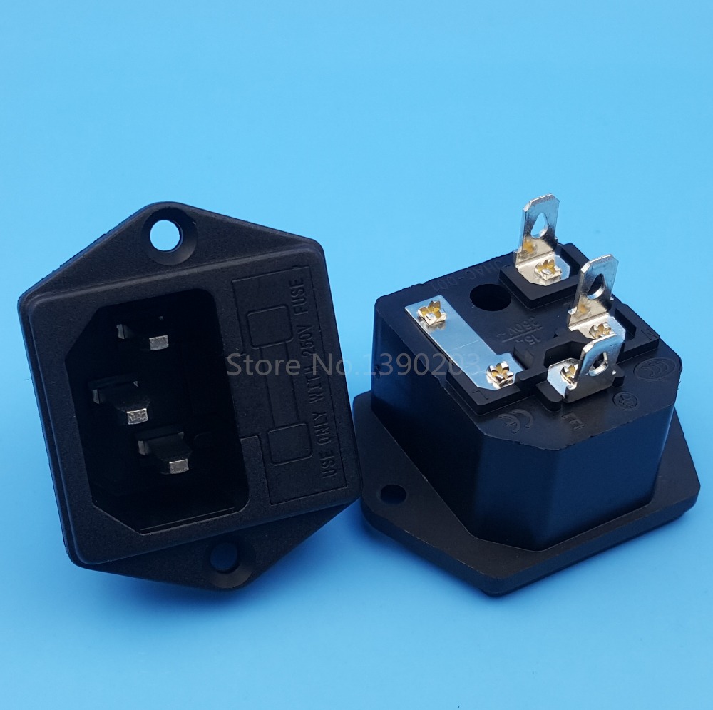 10 Stks AC250V/10A IEC320 C14 3Pin Mannelijke Paneelmontage Stopcontact Met Zekering Houder