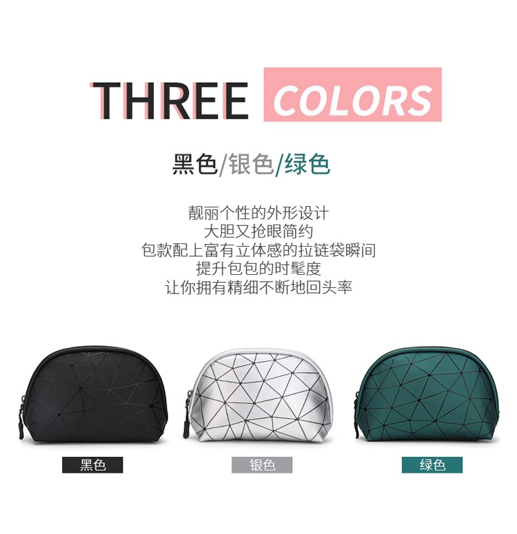 7 tums bärbar kosmetisk väska för kvinnor, multifunktionell förvaringsväska, reseväska, glänsande triangelmönster