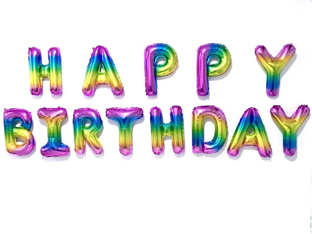 16 inch Rainbow Happy Birthday Foil Balloons Alphabet Letter Birthday Party Decorations Party Kids Baby Shower Air Ballls: Rainbow