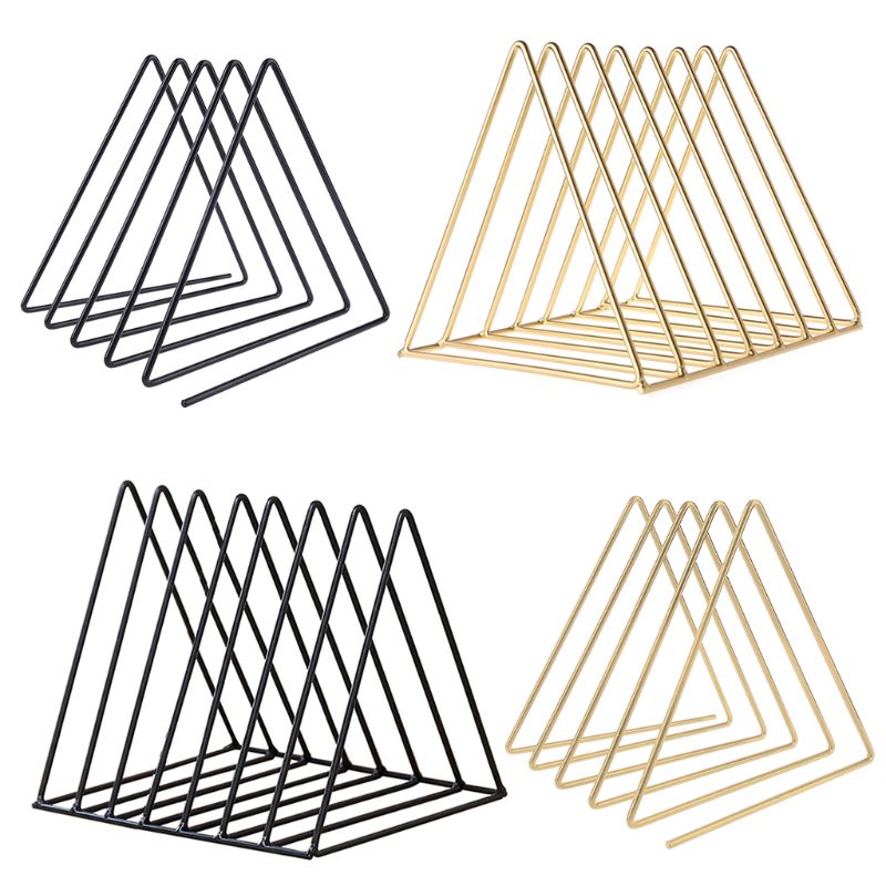 Jern lp tallerken stativ trekant bok magzine holder skrivebord tallerken lagring arrangør