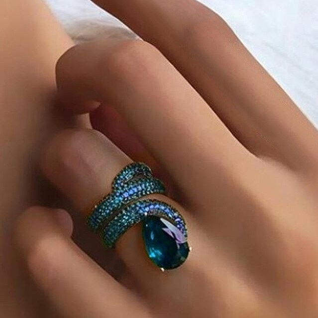 NPKDS Goth Bohemia 925 Sterling Silver Snake Rings for Women Luxury Zircon Stone Punk Rock Nightclub Ring Jewelry: 10 / Blue