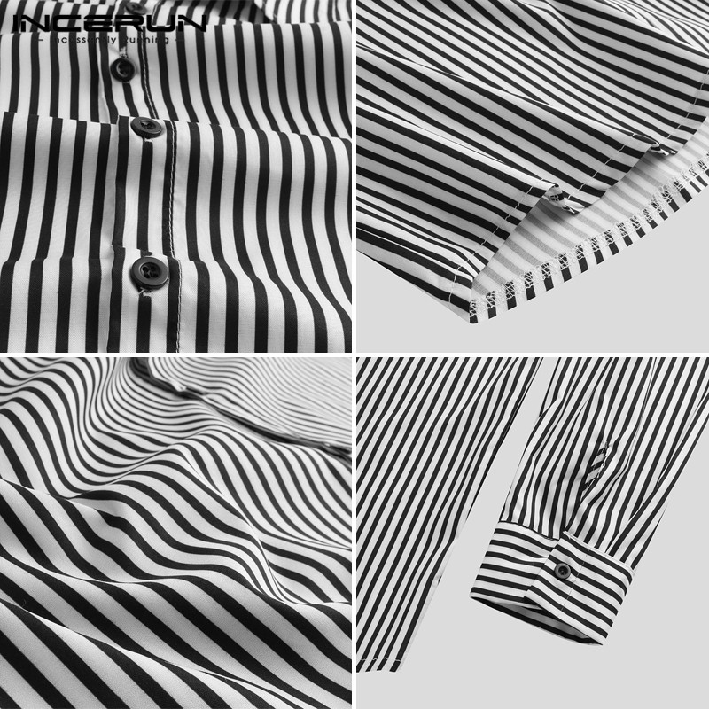 INCERUN Striped Men Brand Shirt Long Sleeve Casual Lapel Thin Shirts Bodybuilding Streetwear Camisa Masculina S-3XL