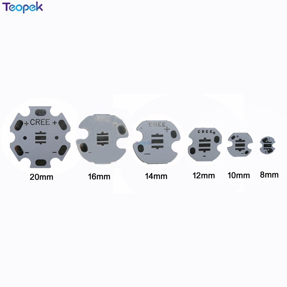 Placa PCB LED de aluminio para Cree, XPE, XP-E, XTE, XT-E, XPG, XP-G, 3535, 20mm, 16mm, 14mm, 12mm, 10mm, 8mm, 50 Uds.