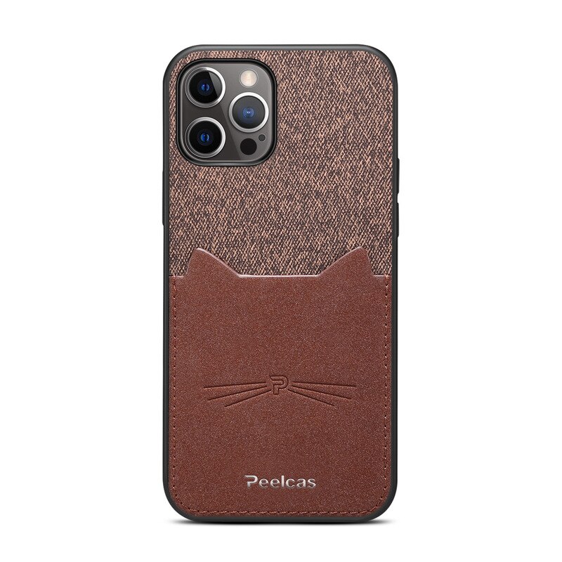 Stijl voor iphone 12/12 mini /12 pro /12 promax kaarthouder telefoonhoesje kattenoor leer zakelijke stijl: 12 promax bruin