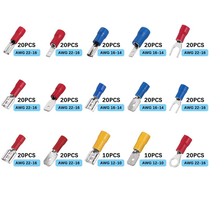 280 stk crimp spade terminal assorteret elektrisk ledning kabelstik sæt crimp spade isoleret ring gaffel spade butt terminal sæt