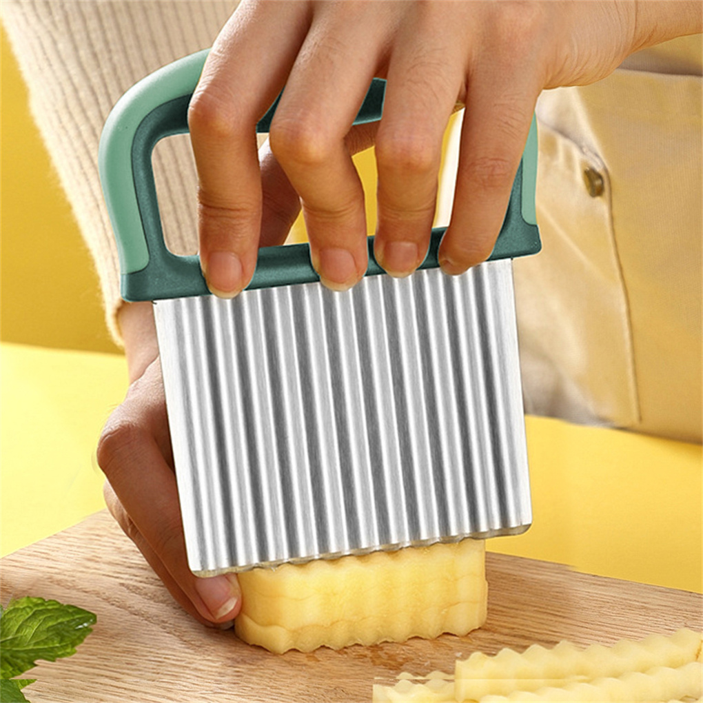 Handheld Potato Chopper Fries Wavy Slicer with Handle Onion Food Safe Chopping Kitchen Hand Tool Chef Gadgets Green