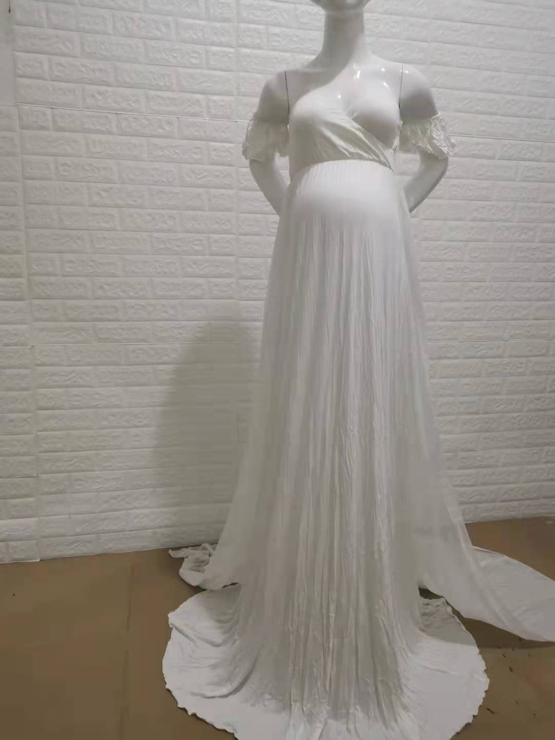 Sexy Moederschap Avondjurken Zwangerschap Jurk Voor Photoshoot Chiffon Lange Zwangere Vrouwen Maxi Gown Fotografie Prop Baby Shower: White