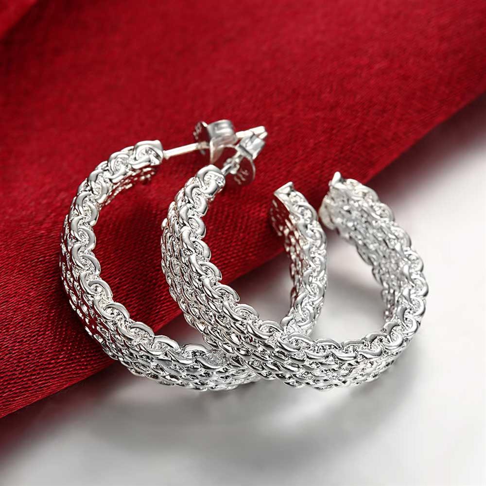 Size6-10 Charm 925 Sterling Silver Bangle Ringen Oorbellen Armbanden Sieraden Set Fine Weave Netto Mode Party Kerstcadeaus
