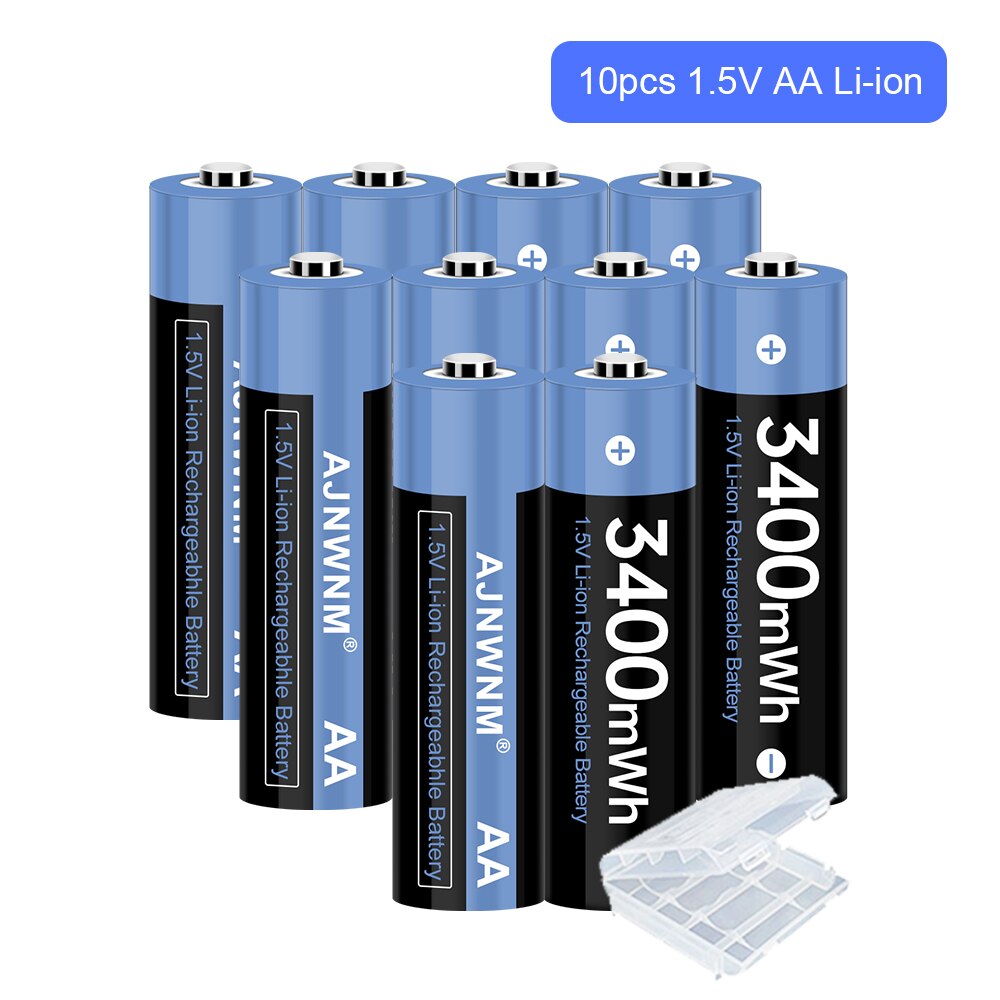 1.5v AA Lithium ion 3400mWh Rechargeable Battery aa Battery 1.5v Lithium ion Battery Rechargeable For Toy Remote Control Mouse: 10AA