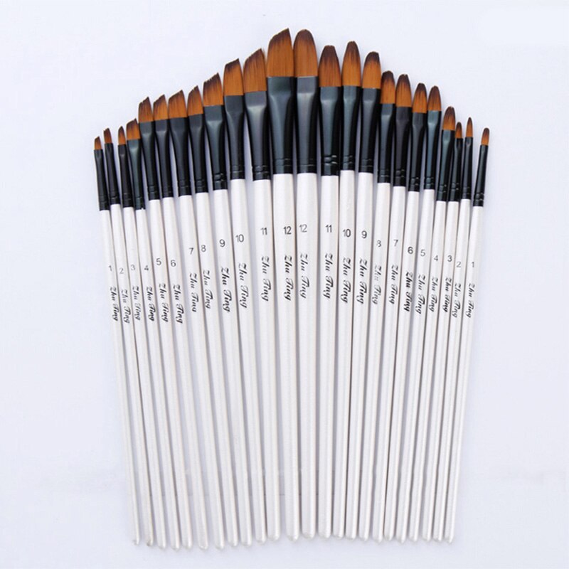 Nylon hår maling pensel sett kunstner hvit tre håndtak pensel akryl akvarell gouache tegning pensel kunst rekvisita: 2 sett