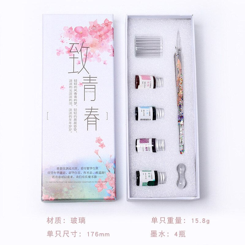 3/7Stck Glas Kuli-einstellen Neue Unterschrift Bleistift Mit Tinte tauchen Bleistift Glas Stifte Schule Kunst Liefert Schreiben zeichnung Schreibwaren: A7 3