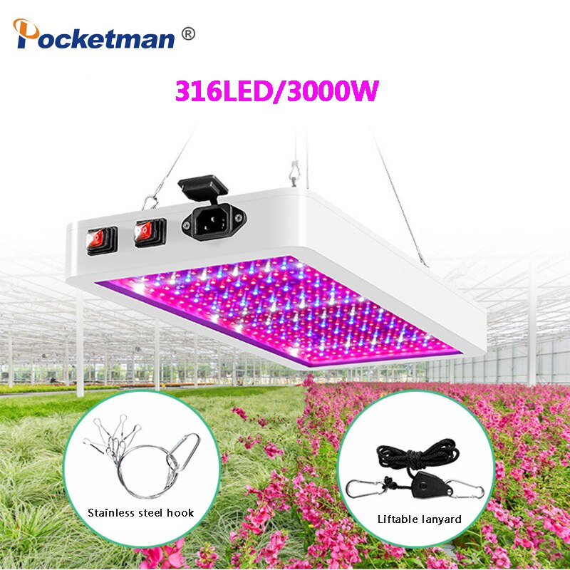 Luz led para plantas, 216/312LED, 2000W/3000W, resistente al agua, espectro completo, luz para crecimiento de plantas y plántulas de invernadero
