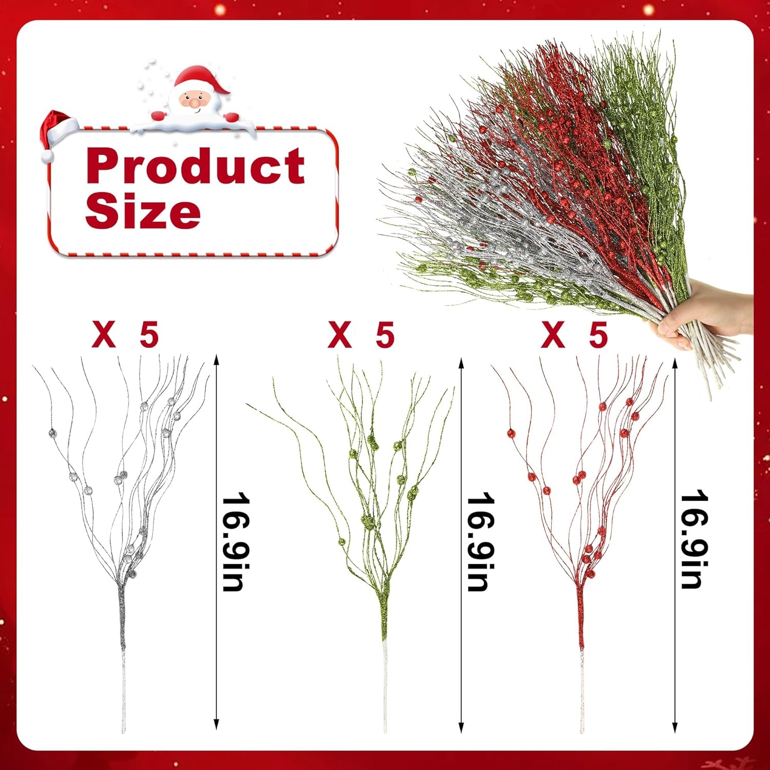 15 stuks kerstversiering glitter bessen kunstbloemen boeket kerstboom ornamenten voor thuis nieuwjaar navidad cadeau decor: Default Title