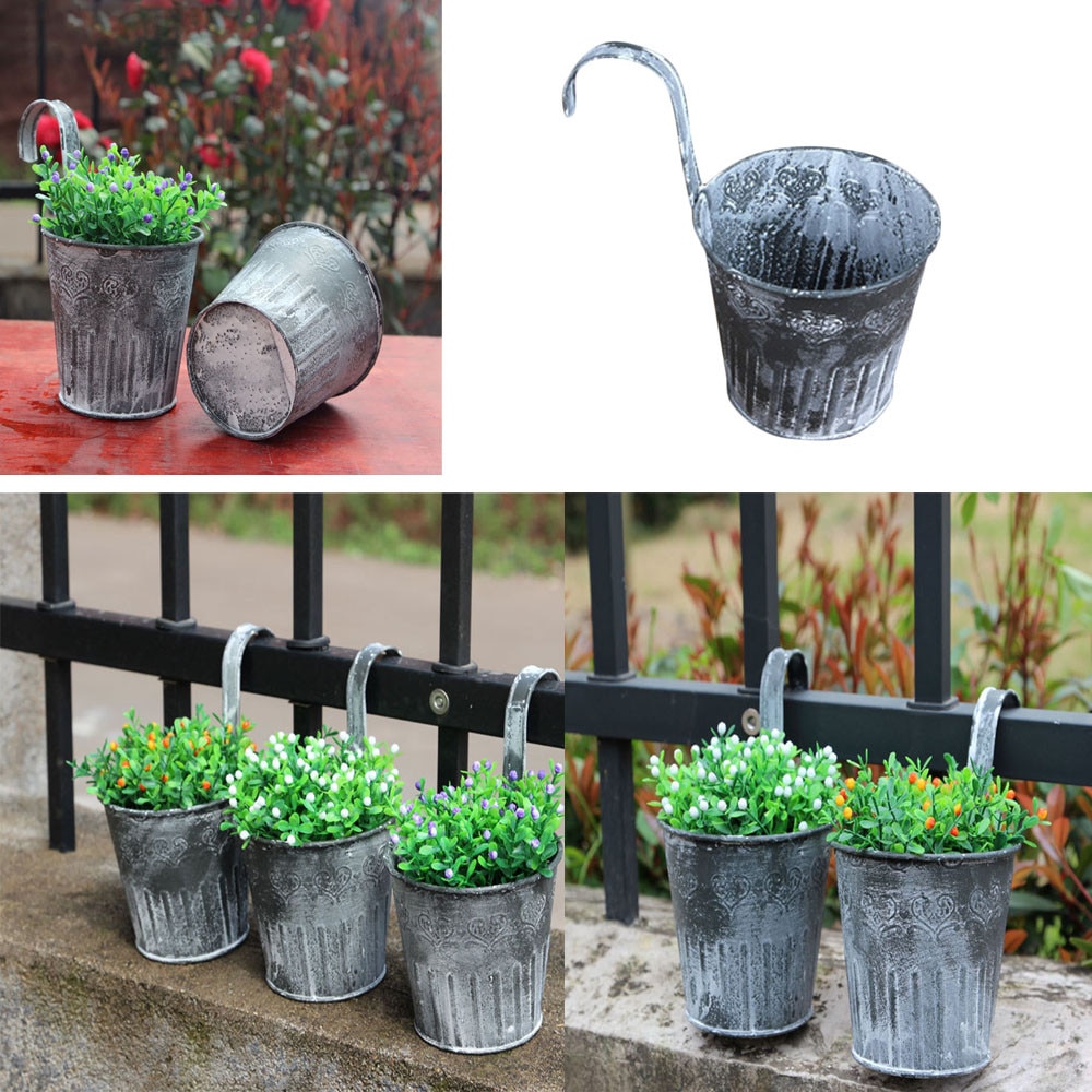 1x vintage retro metal jern hegn hængende keg blomsterpotte med krog haven hængende balkon plante hænge pot planteskole bonsai potter
