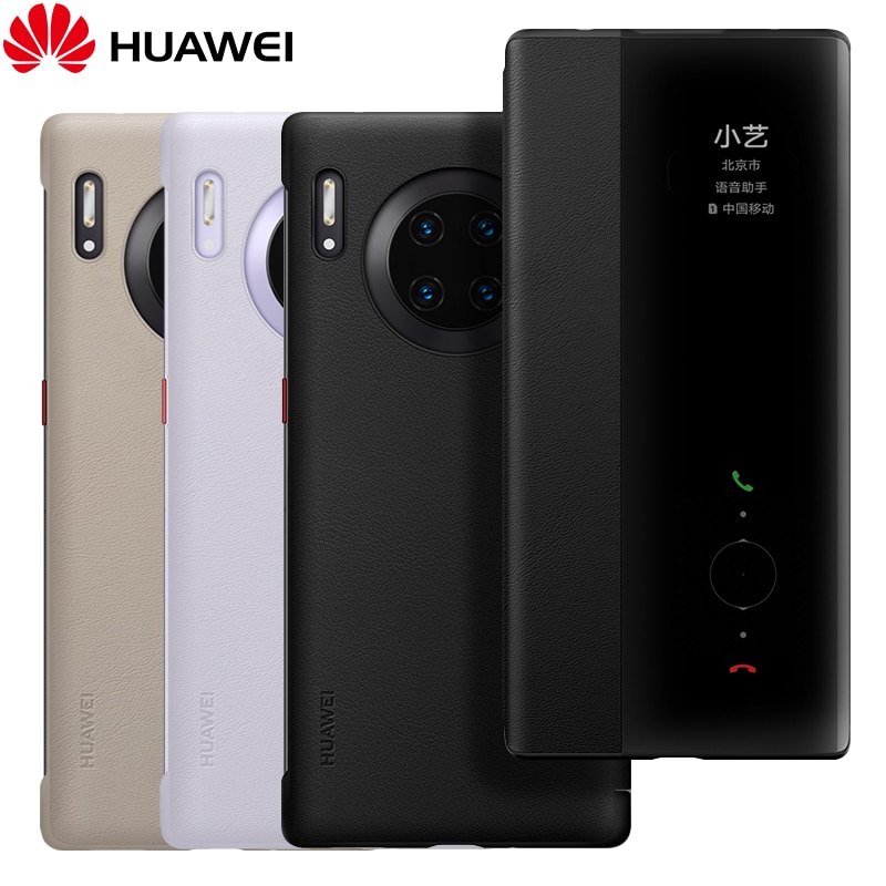 Original huawei mate 30 pro skal officiell smart view flip huawei mate 30 5g skal spegel fönster läder vakna sömn skal