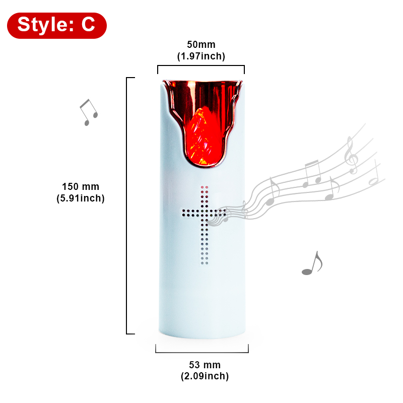 Bougie LED sans flamme pour prière, flamme oscillante avec haut-parleur musical, piles sèches, lampe à bougie en plastique pour église et tombe: Rouge