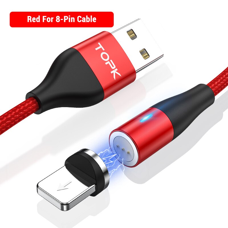Topk AM60 3A Snel Opladen Led Magnetische Micro Usb Type C Kabel Voor Iphone Xs Max 8 7 6 Telefoon kabels: 8-Pin Cable Red