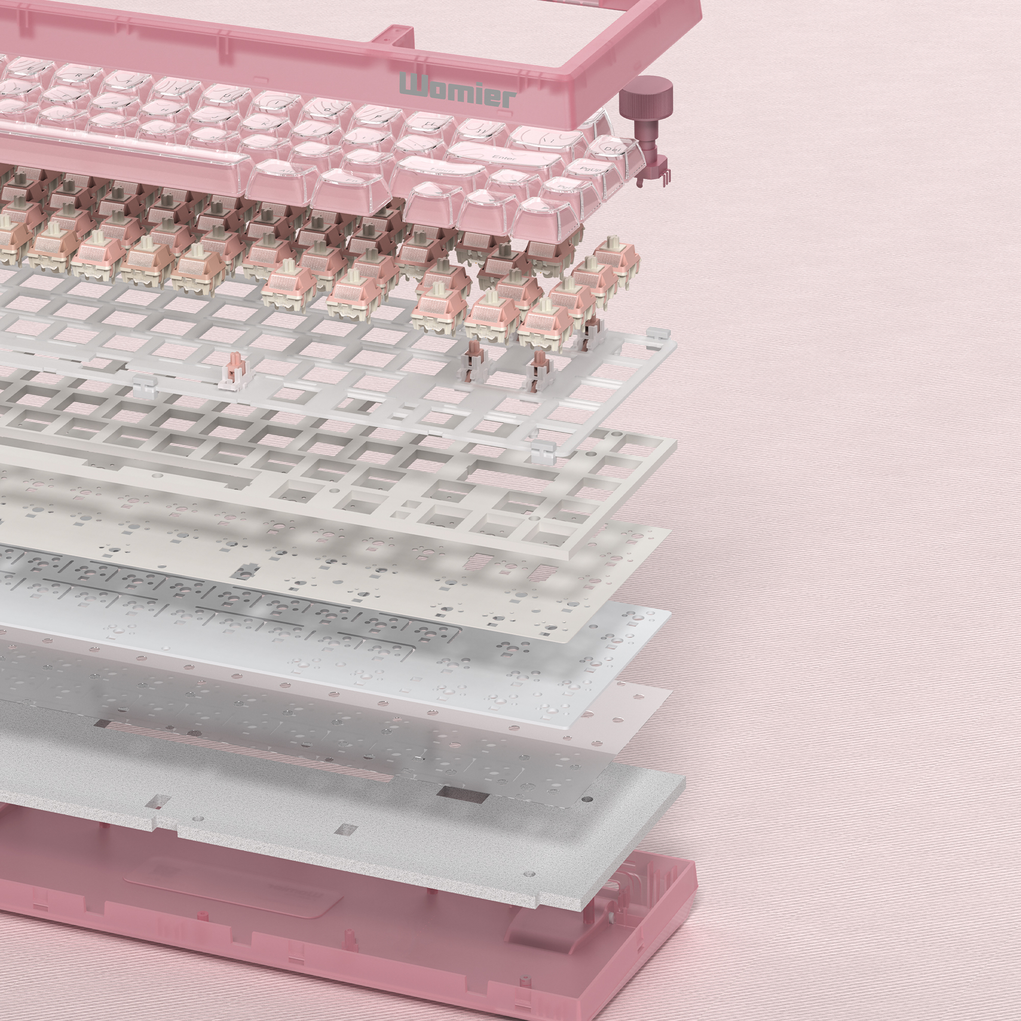 Womier V-K66 PRO Keyboard Pink QMK Mechanical Gaming Keyboard Knob Strap Gasket Mounted Wired LED Backlit -Swap Keyboard