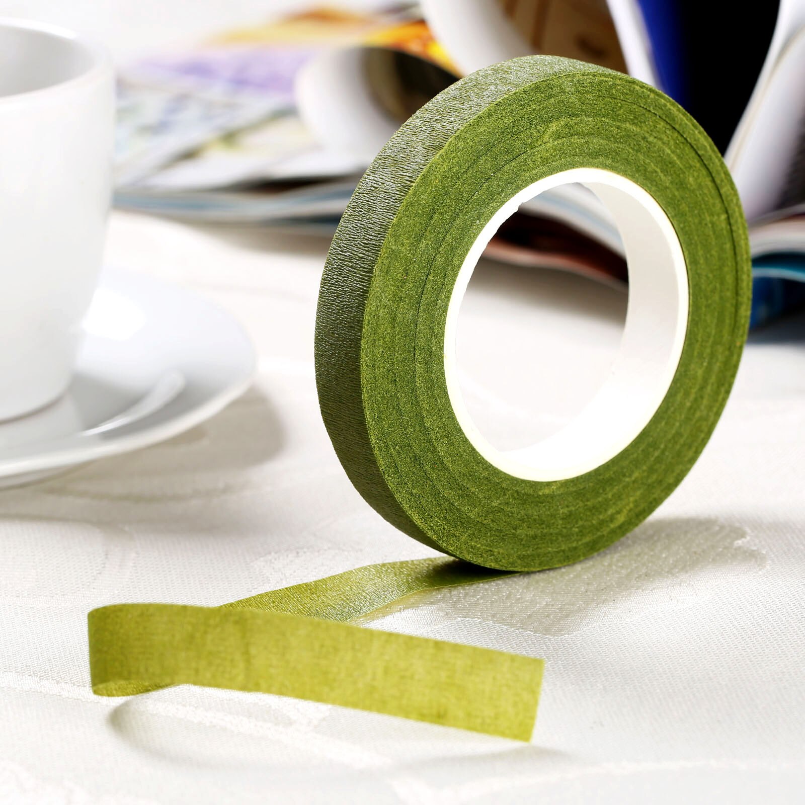 Ruban adhésif vert pour tige de fleuriste, 12mm, ruban pour fleurs, pour bricolage, couronne de guirlande en papier froissé: green