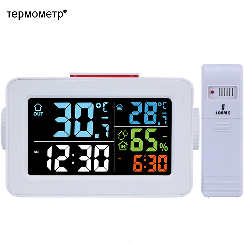 Kleurrijke LCD Tafel Digitale Smart Wekker met Temperatuur Thermometer Hygrometer Desktop Charger Klok Wake Snooze