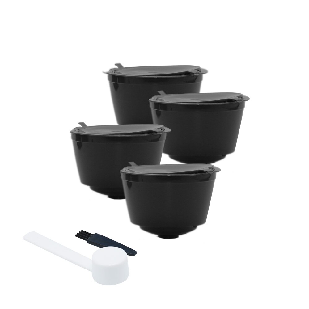 Wiederverwendbare Kaffee Kapsel Filter Tasse Edelstahl Metall Kapsel für Nescafe Dolce Gusto Nachfüllbare Kappen Löffel Pinsel Filter: 4Stck Plastik Schwarz