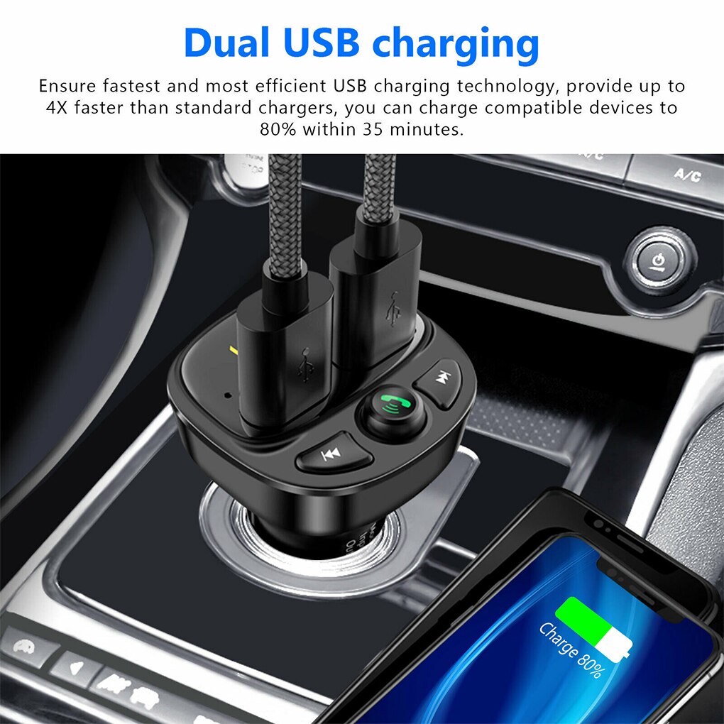 Car Bluetooth MP3 Player Wireless Audio Transmitter Car Radio Audio Adapter with USB Fast Charger