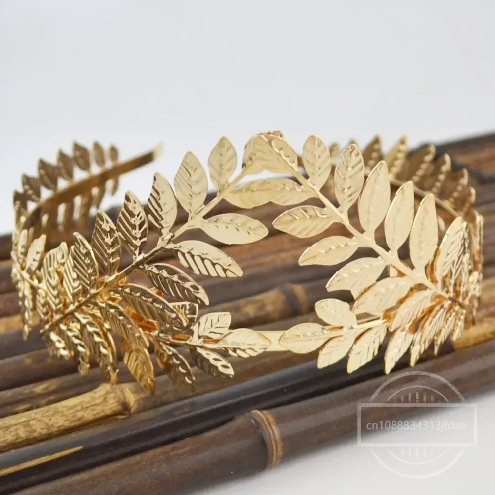 Diadema barroca de hoja de Metal dorado, tocado, corona, Tiaras, tocado, diosa romana, joyería para el cabello griego, accesorios de boda para novia