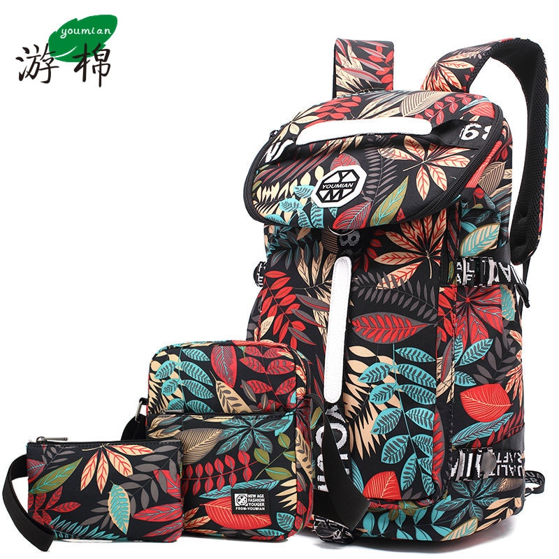 YOUMIAN Large-capacity travel backpack female shoulder bag sports fitness canvas bag light hiking travel luggage